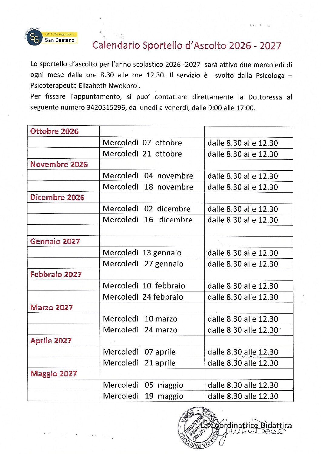 2026 - 2027 calendario sportello